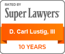 Super Lawyers 10 years badge D.CARL LUSTIG III 